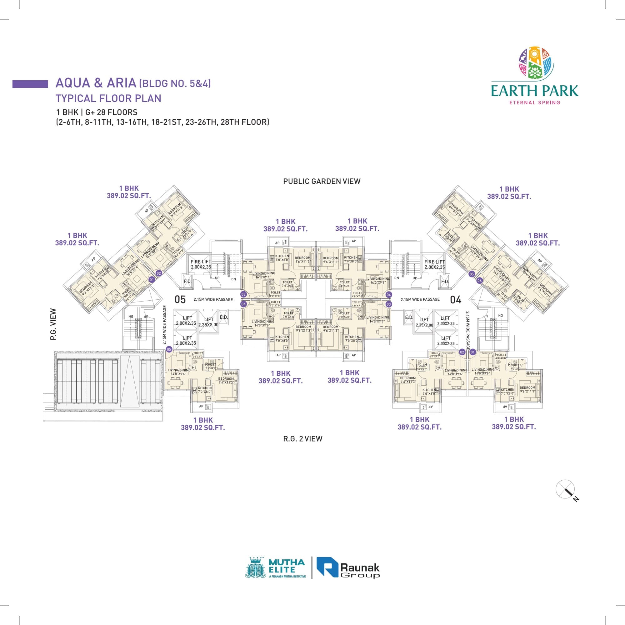 Aqua & Aria (Buildings 5 & 4) typical floor plan — 1 BHK