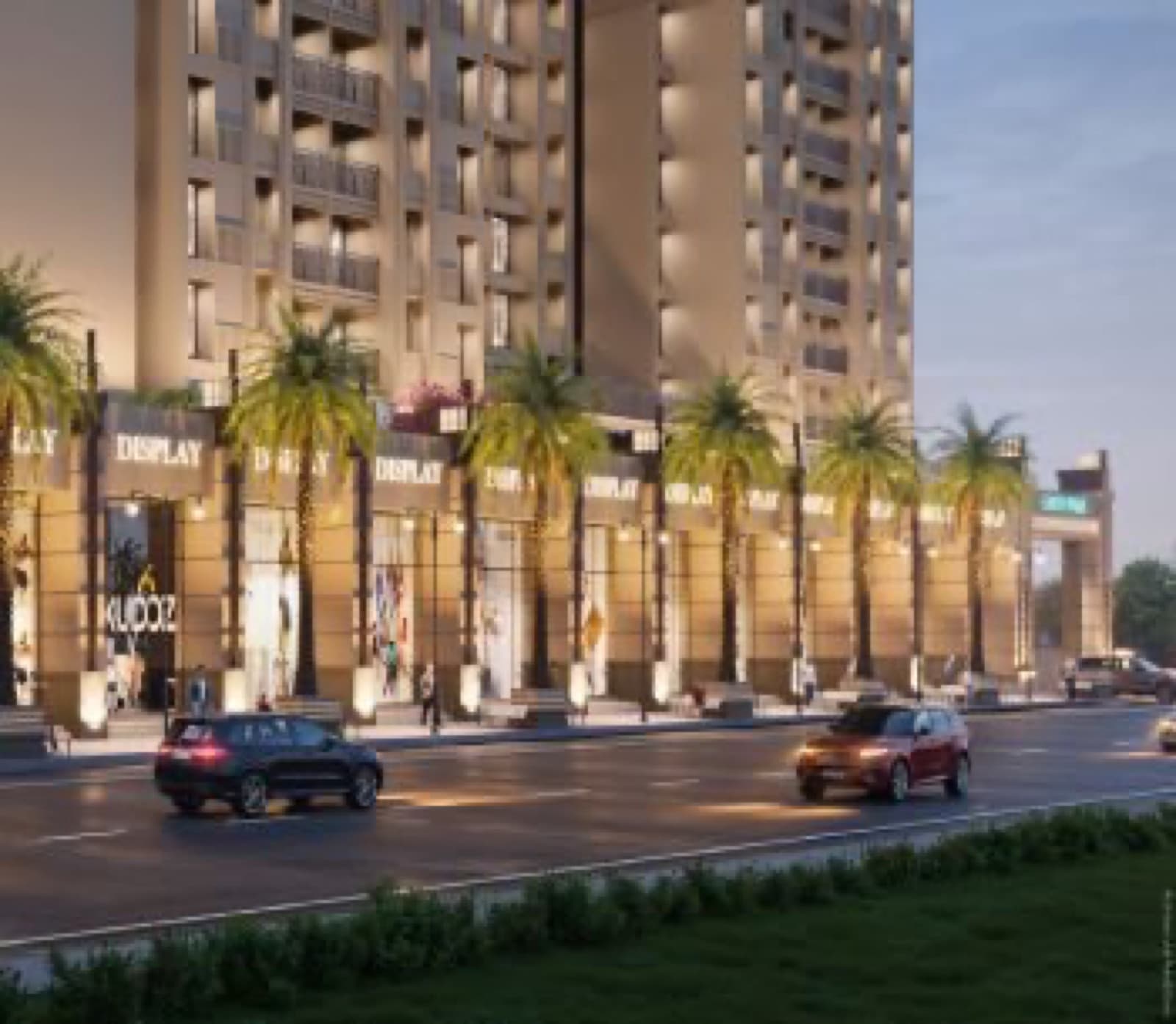 Palm-lined boulevard along the Earth Park street front