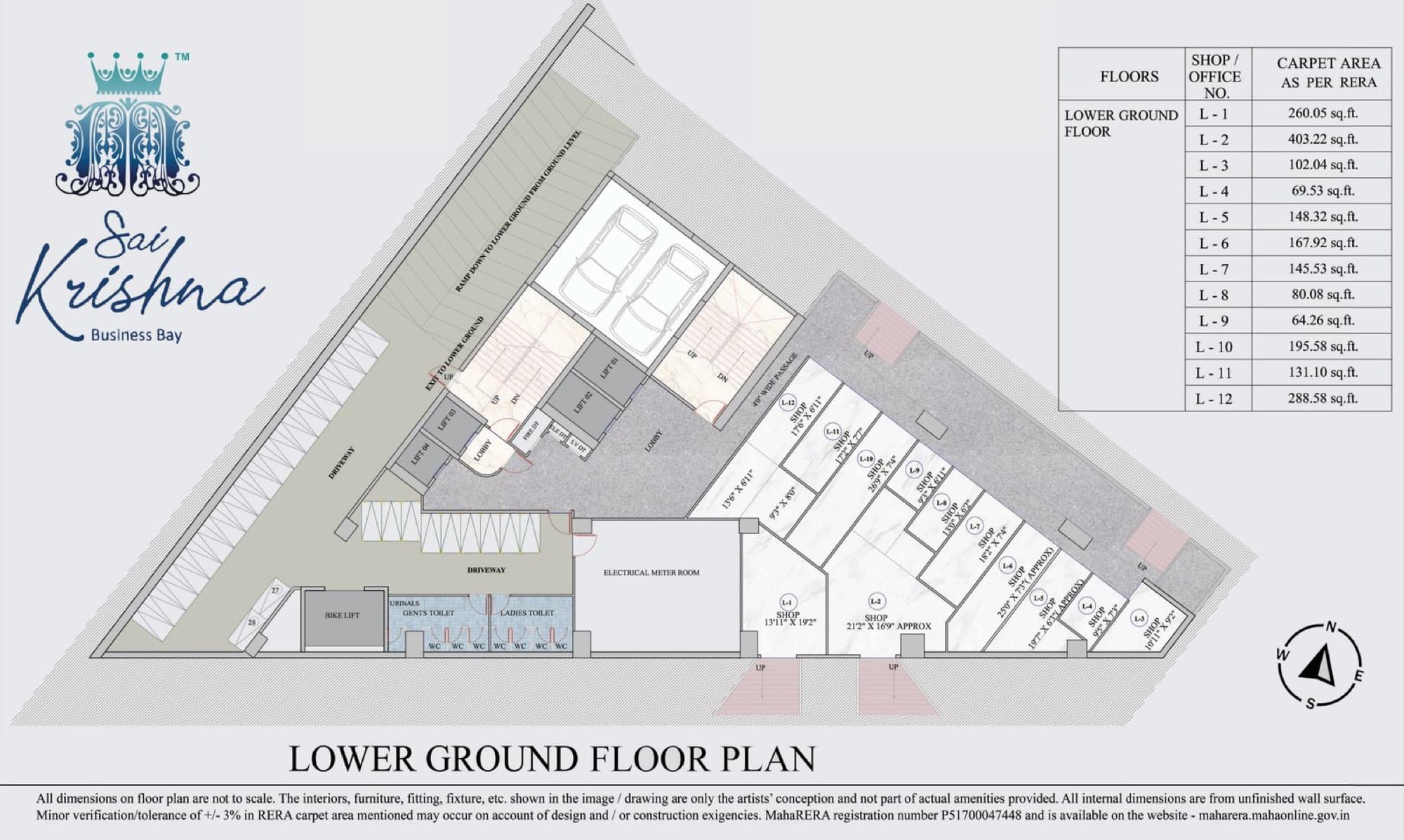 Sai Krishna Business Bay floor plan with RERA carpet areas
