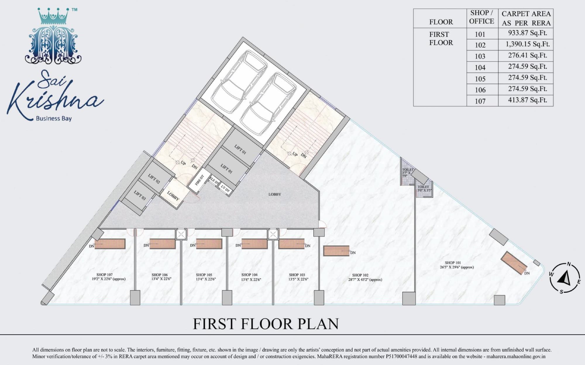 Sai Krishna Business Bay floor plan with RERA carpet areas