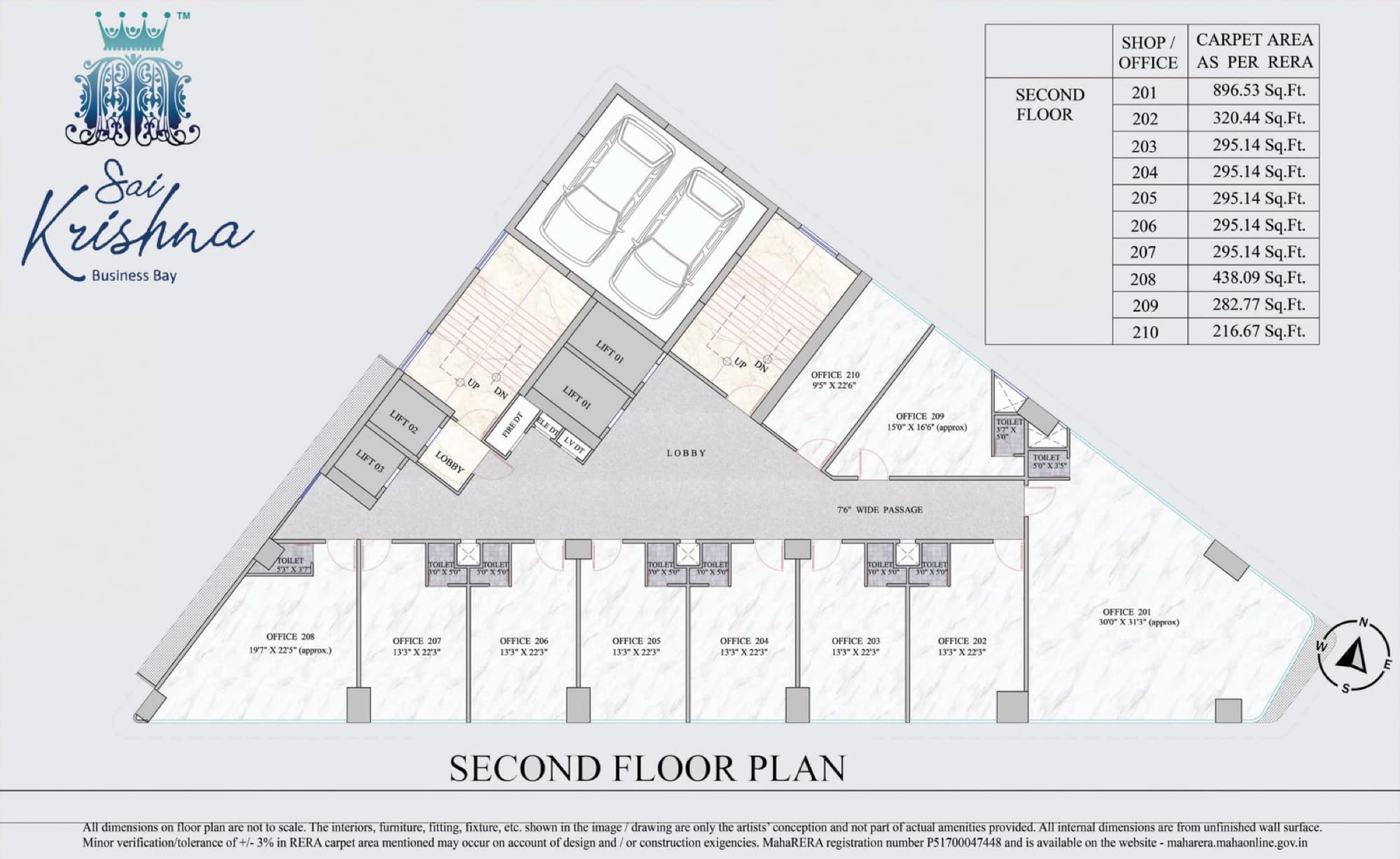Sai Krishna Business Bay floor plan with RERA carpet areas