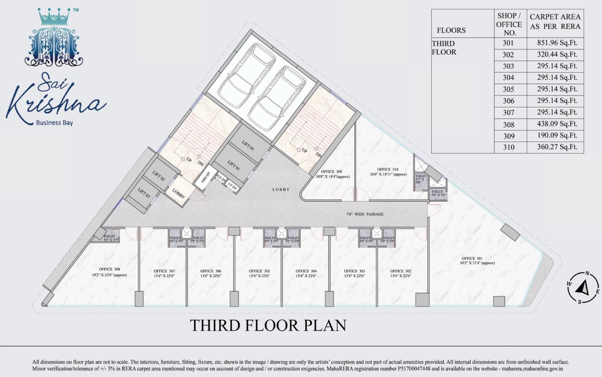 Sai Krishna Business Bay floor plan with RERA carpet areas