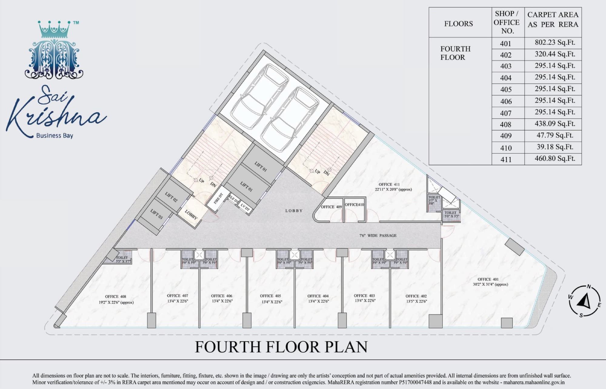 Sai Krishna Business Bay floor plan with RERA carpet areas