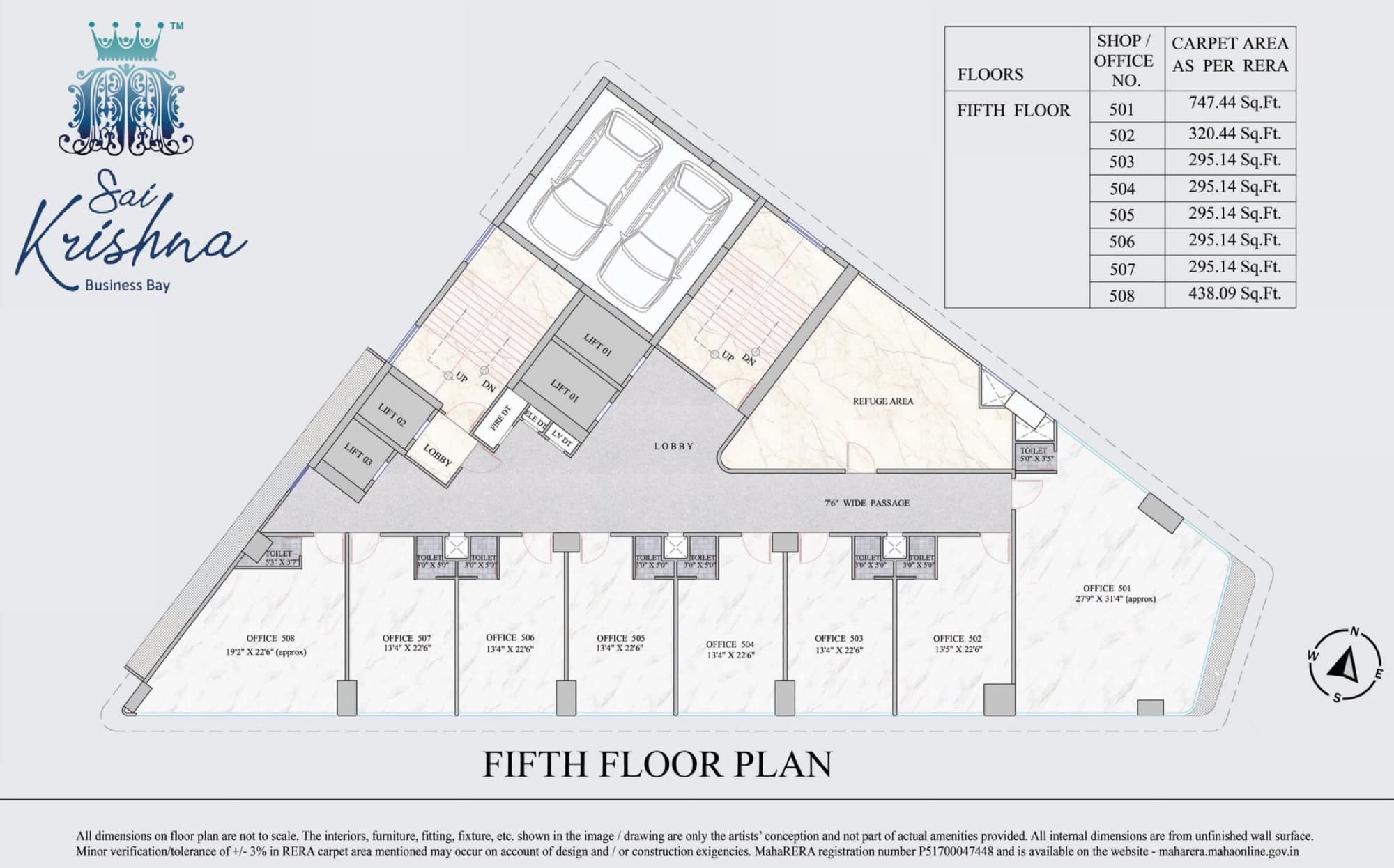 Sai Krishna Business Bay floor plan with RERA carpet areas