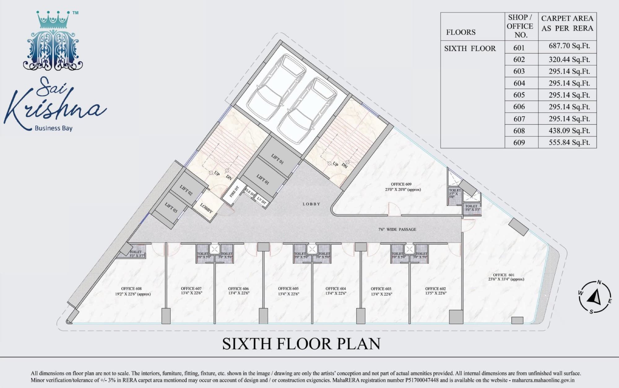 Sai Krishna Business Bay floor plan with RERA carpet areas
